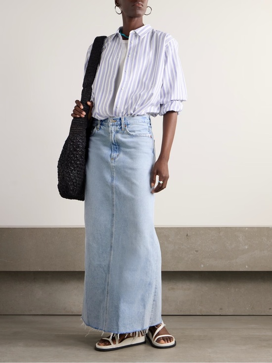 Agolde Dresses & Skirts - Agolde Hilla Light Blue Cotton Denim Maxi Skirt with frayed hem size 28